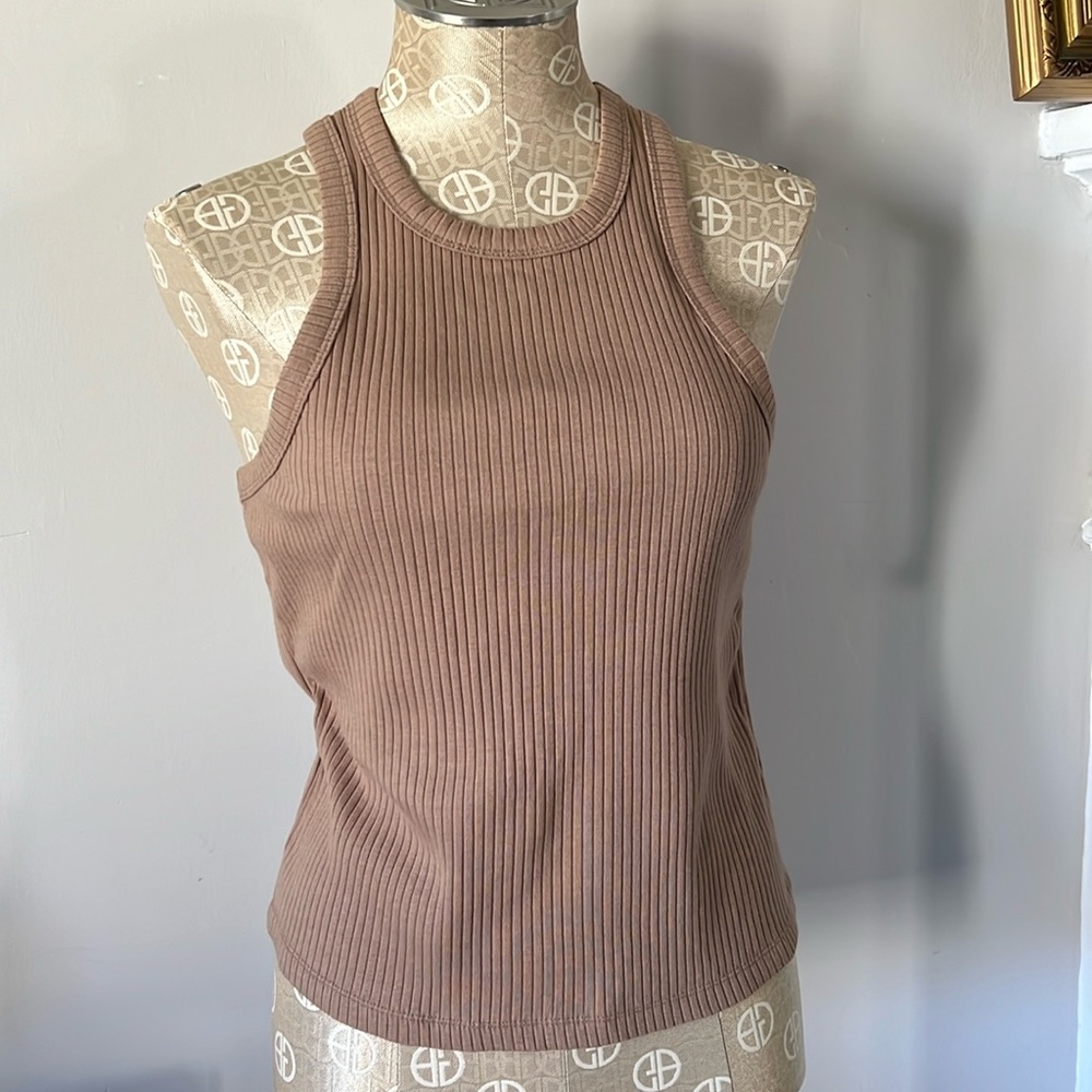 NWT Good American Cutaway Crop Organic Cotton Rib Tank